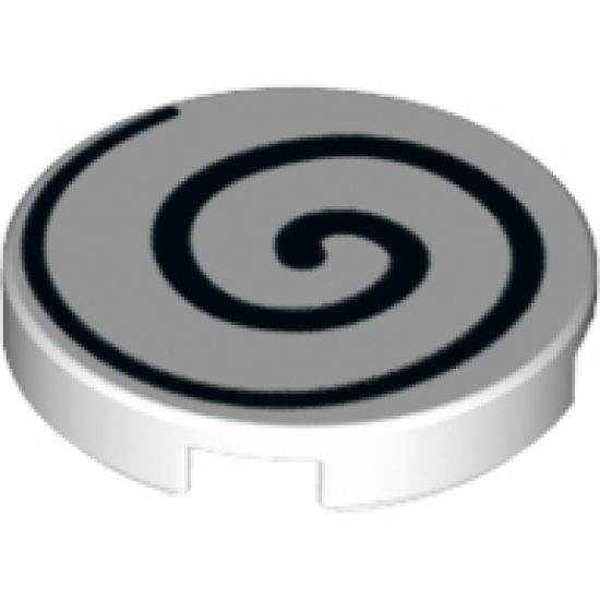 Tile, Round 2 x 2 with Bottom Stud Holder with Spiral Black Pattern