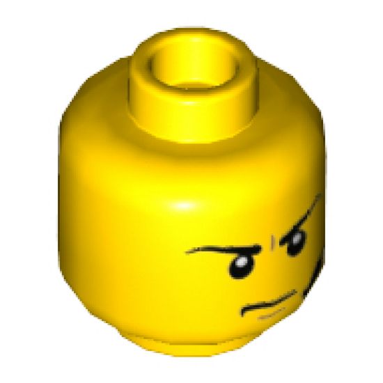 Minifigure, Head Angry Eyebrows and Scowl, Headset, White Pupils Pattern - Hollow Stud