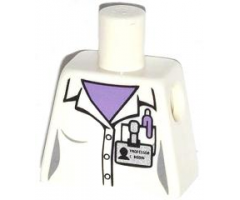 Torso Female Lab Coat, Medium Lavender Shirt and Pen, 'PROFESSOR C BODIN' Name Tag Pattern