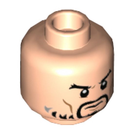 Minifigure, Head Black Eyebrows, Goatee, Light Beard, Medium Nougat Cheek Lines Pattern - Hollow Stud