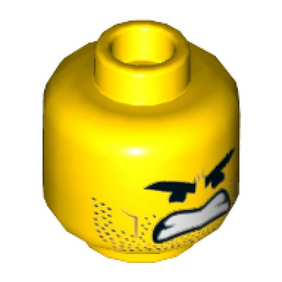 Minifigure, Head Dual Sided Black Eyebrows, Stubble, Open Smile / Open Mouth Angry Pattern (Rex Dangervest) - Hollow Stud