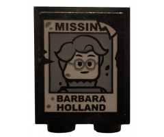 Brick 1 x 2 x 2 with Inside Stud Holder with 'MISSIN', Woman Minifigure with Glasses, and 'BARBARA HOLLAND' Pattern (Sticker) - Set 75810