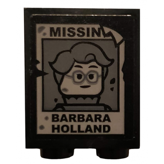 Brick 1 x 2 x 2 with Inside Stud Holder with 'MISSIN', Woman Minifigure with Glasses, and 'BARBARA HOLLAND' Pattern (Sticker) - Set 75810
