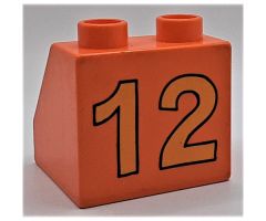 Duplo, Brick 2 x 2 x 1 1/2 Slope 45 with Yellow 12 on Back Pattern