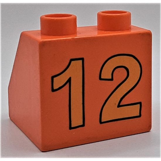 Duplo, Brick 2 x 2 x 1 1/2 Slope 45 with Yellow 12 on Back Pattern