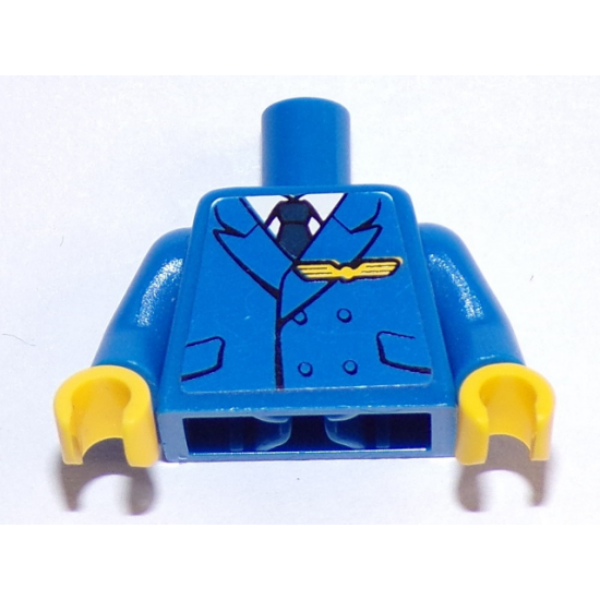 Torso Pilot Suit with Dark Blue Tie, Badge and 4 Buttons Pattern (Sticker) / Blue Arms / Yellow Hands
