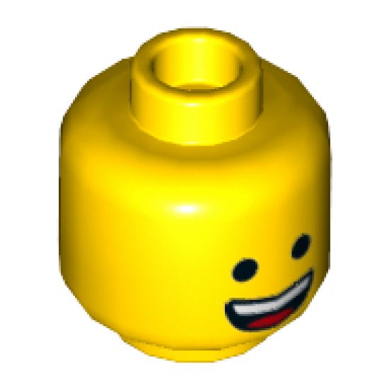 Minifigure, Head Dual Sided Open Smile with Tongue / Open Mouth Scream Pattern (Emmet) - Hollow Stud