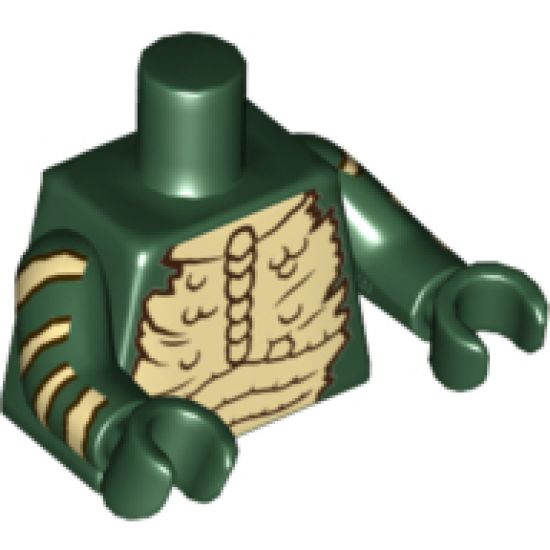 Torso Tan Bare Chest with Bones and Spikes Pattern / Dark Green Arms with Tan Stripes Pattern / Dark Green Hands