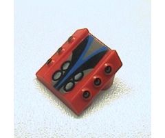 Brick, Modified 2 x 2 No Studs, Sloped with 6 Side Pistons Raised and Silver, Black, and Blue Pattern