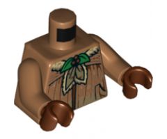 Torso Female Robe with Green and Red Holly Brooch, Large Pockets and Dirty at the Bottom Pattern / Medium Nougat Arms / Reddish Brown Hands