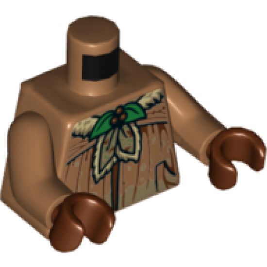 Torso Female Robe with Green and Red Holly Brooch, Large Pockets and Dirty at the Bottom Pattern / Medium Nougat Arms / Reddish Brown Hands
