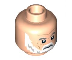 Minifigure, Head White Gray Eyebrows, Gray and White Beard and Wrinkles Pattern - Hollow Stud