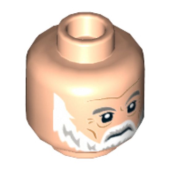 Minifigure, Head White Gray Eyebrows, Gray and White Beard and Wrinkles Pattern - Hollow Stud