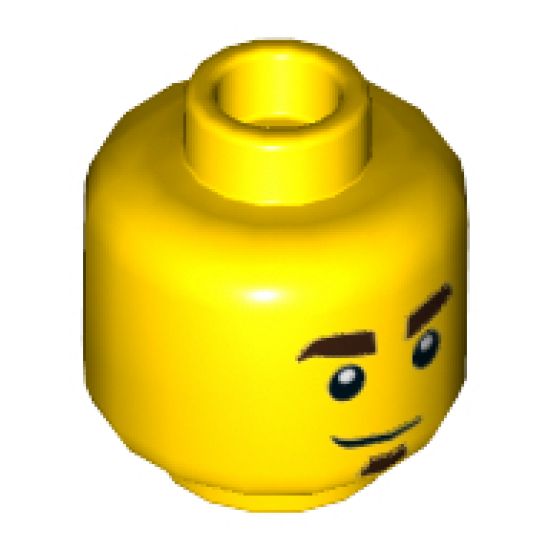 Minifigure, Head Dual Sided Dark Brown Eyebrows and Soul Patch, Smirk / Frown Pattern - Hollow Stud