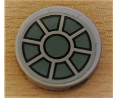 Tile, Round 2 x 2 with Bottom Stud Holder with Dark Bluish Gray Fan Pattern (Sticker) - Sets 75105 / 75257