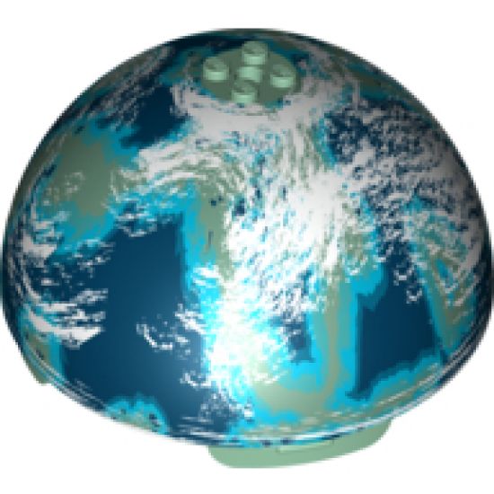 Cylinder Hemisphere 11 x 11, Studs on Top with Naboo Blue / Green Planet Pattern (9674)