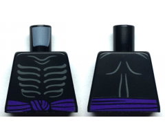 Torso Ninjago Skeleton Ribs Gray and Dark Purple Waist Sash with Gray Muscles Outline on Back Pattern