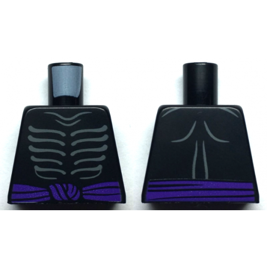 Torso Ninjago Skeleton Ribs Gray and Dark Purple Waist Sash with Gray Muscles Outline on Back Pattern