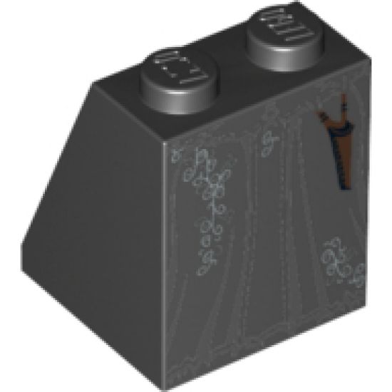 Slope 65 2 x 2 x 2 with Bottom Tube with Minifigure Dress/Skirt/Robe, Black Bellatrix Lestrange Silver Vines Pattern