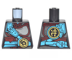 Torso Ninjago Pearl Dark Gray and Dark Red Armor, Dark Azure Belt and Strap, Gold Phoenix Emblem Pattern