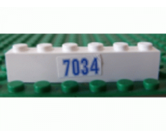 Brick 1 x 6 with Blue '7034' Pattern (Sticker) - Set 7034