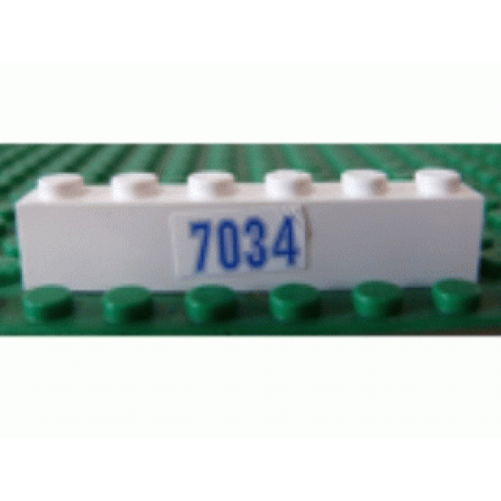 Brick 1 x 6 with Blue '7034' Pattern (Sticker) - Set 7034