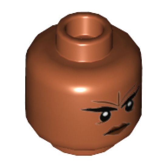 Minifigure, Head Dual Sided Female Black Eyebrows, Unhappy / Angry Pattern (Brick) - Hollow Stud