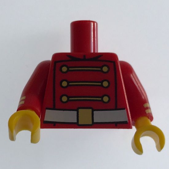 Torso Toy Soldier Uniform with 3 Gold Chains, 6 Buttons and White Belt with Gold Buckle Pattern / Red Arms with Gold Stripes Pattern / Yellow Hands