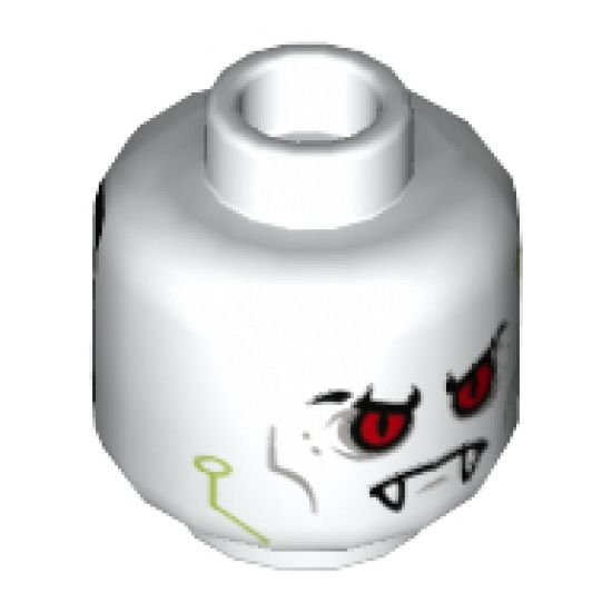 Minifigure, Head Alien Red Eyes, Lime Circuitry, Fangs, Cybernetic Implants on Back Pattern - Hollow Stud