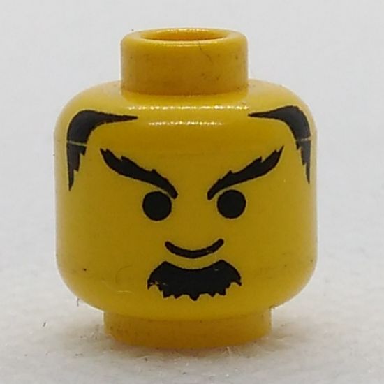 Minifigure, Head Beard Black Bushy Goatee and Eyebrows Pattern - Blocked Open Stud