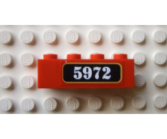 Brick 1 x 4 with White '5972' on Black Pattern (Sticker) - Set 10132