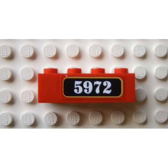 Brick 1 x 4 with White '5972' on Black Pattern (Sticker) - Set 10132