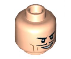 Minifigure, Head Dual Sided Black Eyebrows and Pencil Moustache, Dark Orange Cheek Lines, Smile / Scared Pattern - Hollow Stud