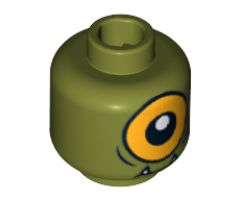 Minifigure, Head Dual Sided Alien with Lower Fangs, Single Orange Eye Open / Eye Half Closed Pattern - Blocked Open Stud