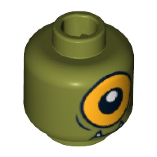 Minifigure, Head Dual Sided Alien with Lower Fangs, Single Orange Eye Open / Eye Half Closed Pattern - Blocked Open Stud