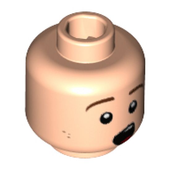 Minifigure, Head Reddish Brown Eyebrows, Dark Orange Freckles, Singing Pattern - Hollow Stud