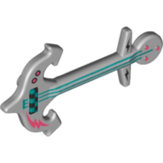 Minifigure, Utensil Guitar Anchor with Dark Turquoise Strings and Coral Lightning Bolt Pattern