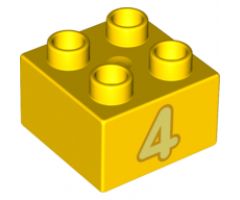 Duplo, Brick 2 x 2 with Number 4 Bright Light Yellow Pattern