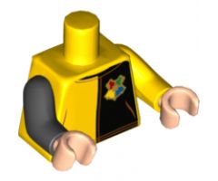 Torso Jersey with Black on Left with Hogwarts Crest, Red 'Diggory' and Star on Back Pattern / Yellow Arm Left / Black Arm Right / Light Nougat Hands