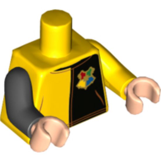 Torso Jersey with Black on Left with Hogwarts Crest, Red 'Diggory' and Star on Back Pattern / Yellow Arm Left / Black Arm Right / Light Nougat Hands
