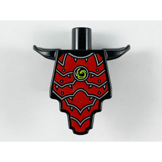 Torso, Modified Short with Smooth Armor Breastplate with Shoulder Pads and Red Armor Plates, Silver Edges and Lime Swirl Pattern