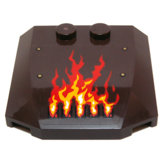 Wedge 4 x 4 x 2/3 Triple Curved with Red and Yellow Fire Flames and Gold Rivets Pattern Model Left (Sticker) - Set 70147