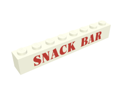 Brick 1 x 8 with Red 'SNACK BAR' Pattern , embossed print