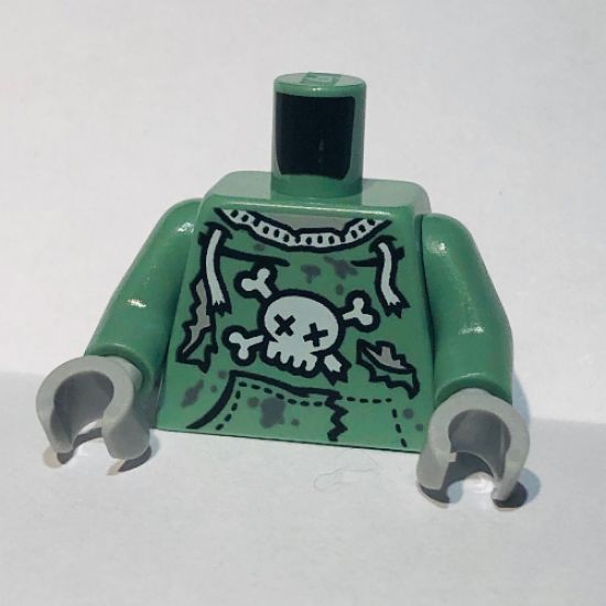 Torso Sweatshirt Tattered with Skull and Crossbones Pattern (Zombie) / Sand Green Arms / Light Bluish Gray Hands