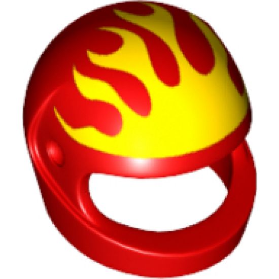 Minifigure, Headgear Helmet Motorcycle (Standard) with Flames Yellow Pattern