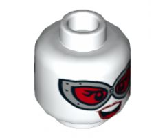 Minifigure, Head Dual Sided Female Large Silver Goggles with Red Lenses, Red Lips and Diamond Beauty Mark, Smile / Frown Pattern - Hollow Stud