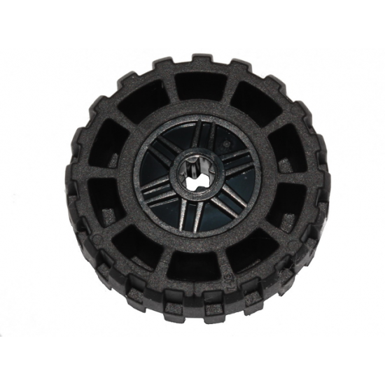 Wheel & Tire Assembly 18mm D. x 14mm with Axle Hole, Fake Bolts and Shallow Spokes with Black Tire 37 x 14 (55982 / 35578)
