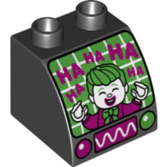 Duplo, Brick 2 x 2 x 1 1/2 with Curved Top with Oscilloscope, Controls and Screen with The Joker Laughing Pattern