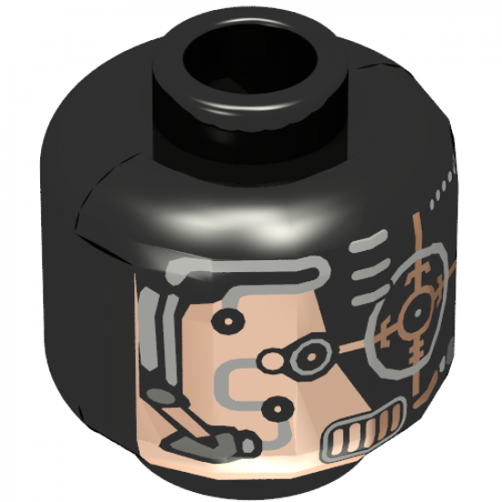 Minifigure, Head Alien with Copper Skin and Silver Eyepiece Pattern - Blocked Open Stud