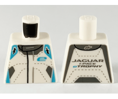Torso Speed Champions Jumpsuit, Medium Azure Shoulders, 'e' and Dark Bluish Gray Collar Pattern